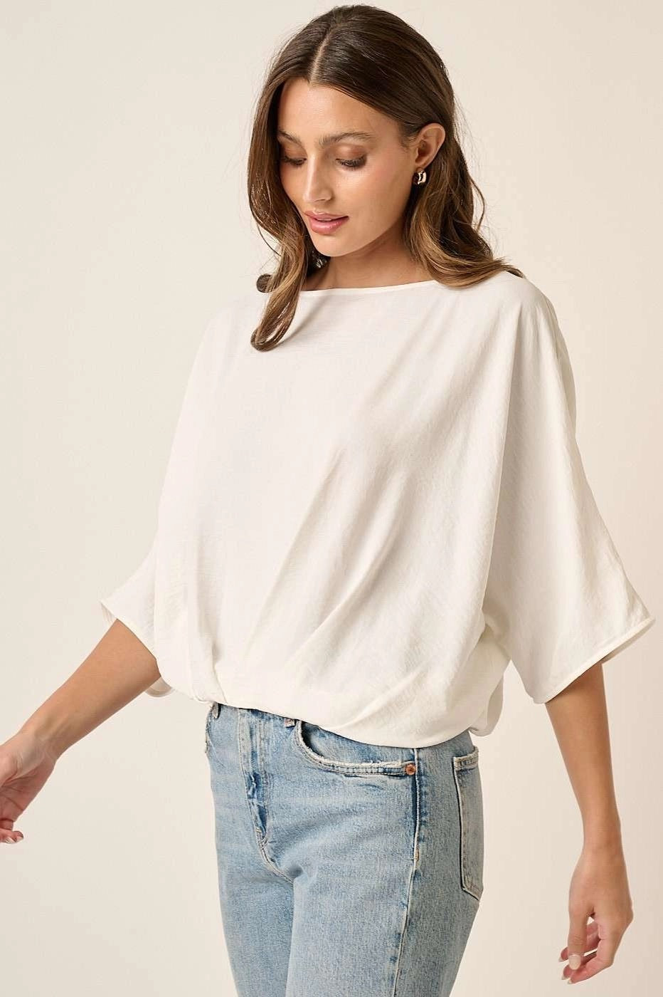 Laurel Boat Neck White Blouse