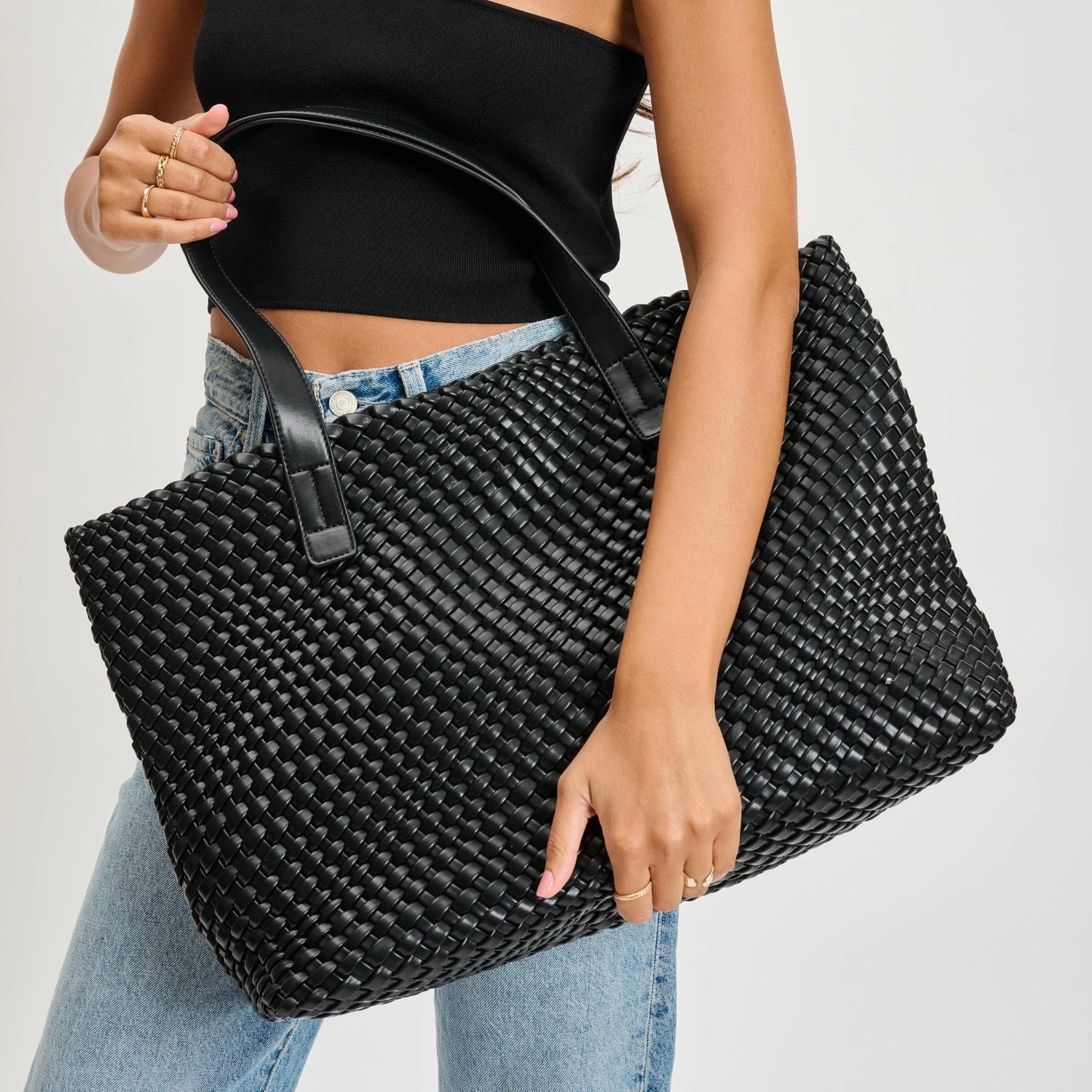 Elevated Woven Black Tote