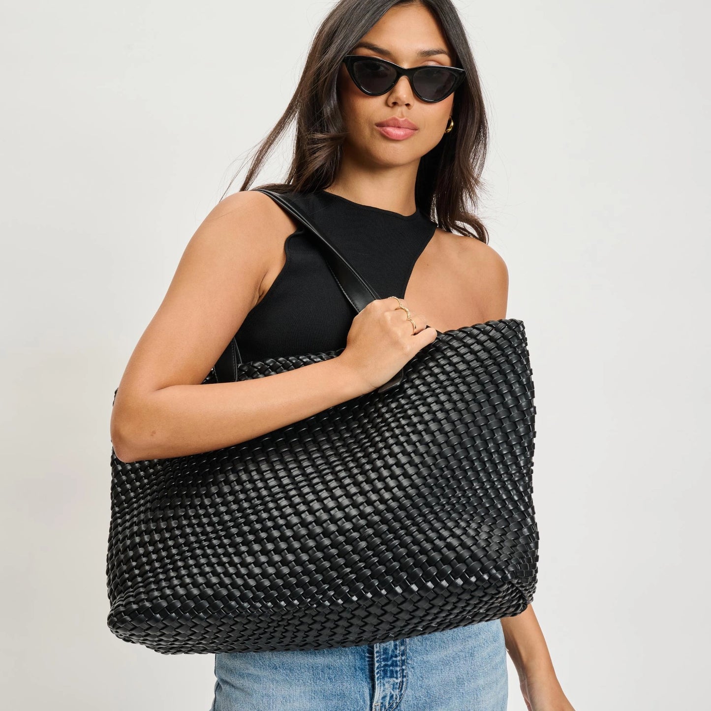Elevated Woven Black Tote