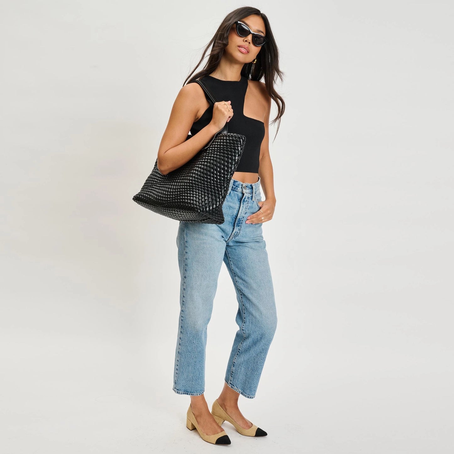 Elevated Woven Black Tote