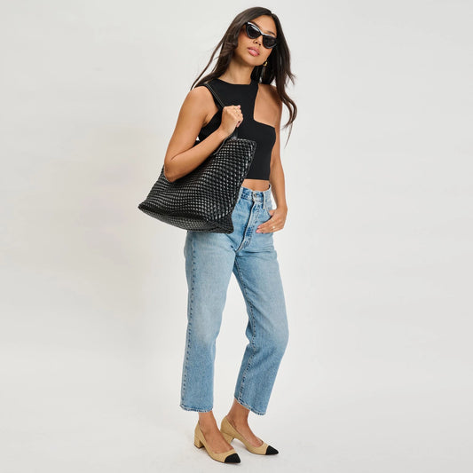 Elevated Woven Black Tote