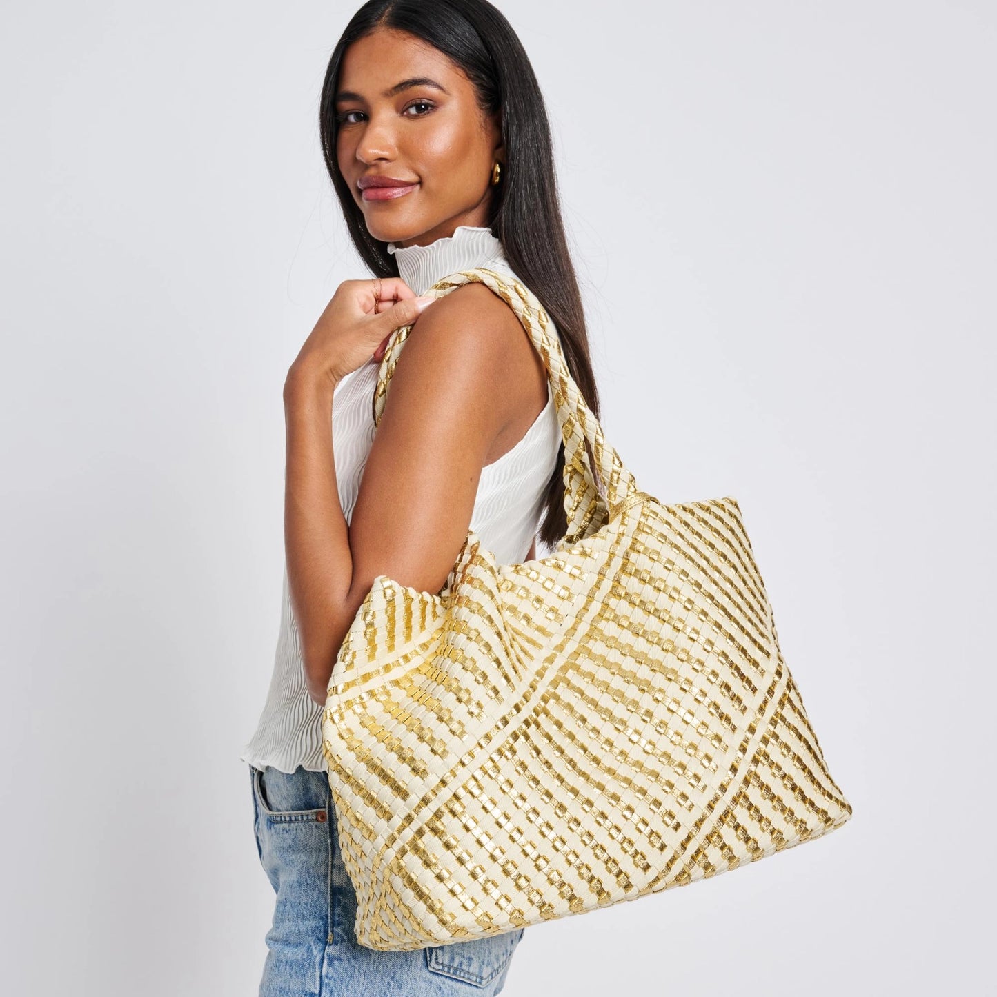 Elevated Woven Gold Tote