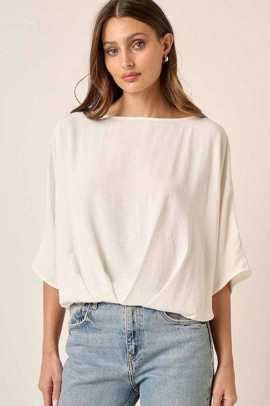 Laurel Boat Neck White Blouse